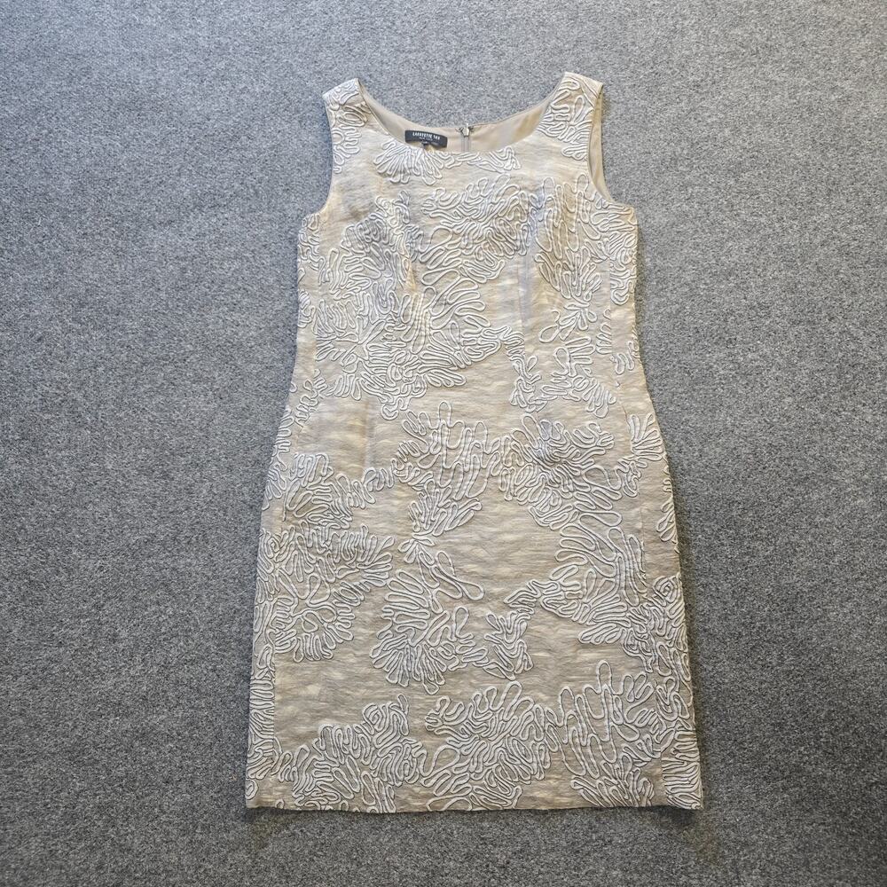 Lafayette Dress Womens Size 4 Tan Silk Blend Metallic Sheath Textured Cocktail